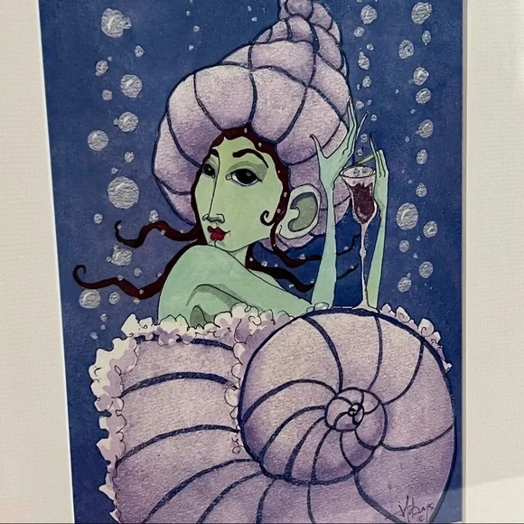 Artisan Signed Framed Bubble Bath Girl in Shell Artwork - Picture 10 of 14